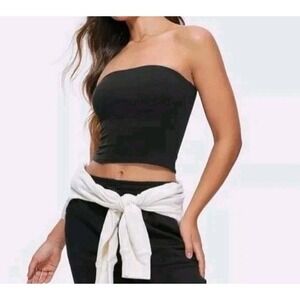 CRZ YOGA Butterluxe Double Lined Tube Top XL 14 Bandeau Crop Black Fitness Run